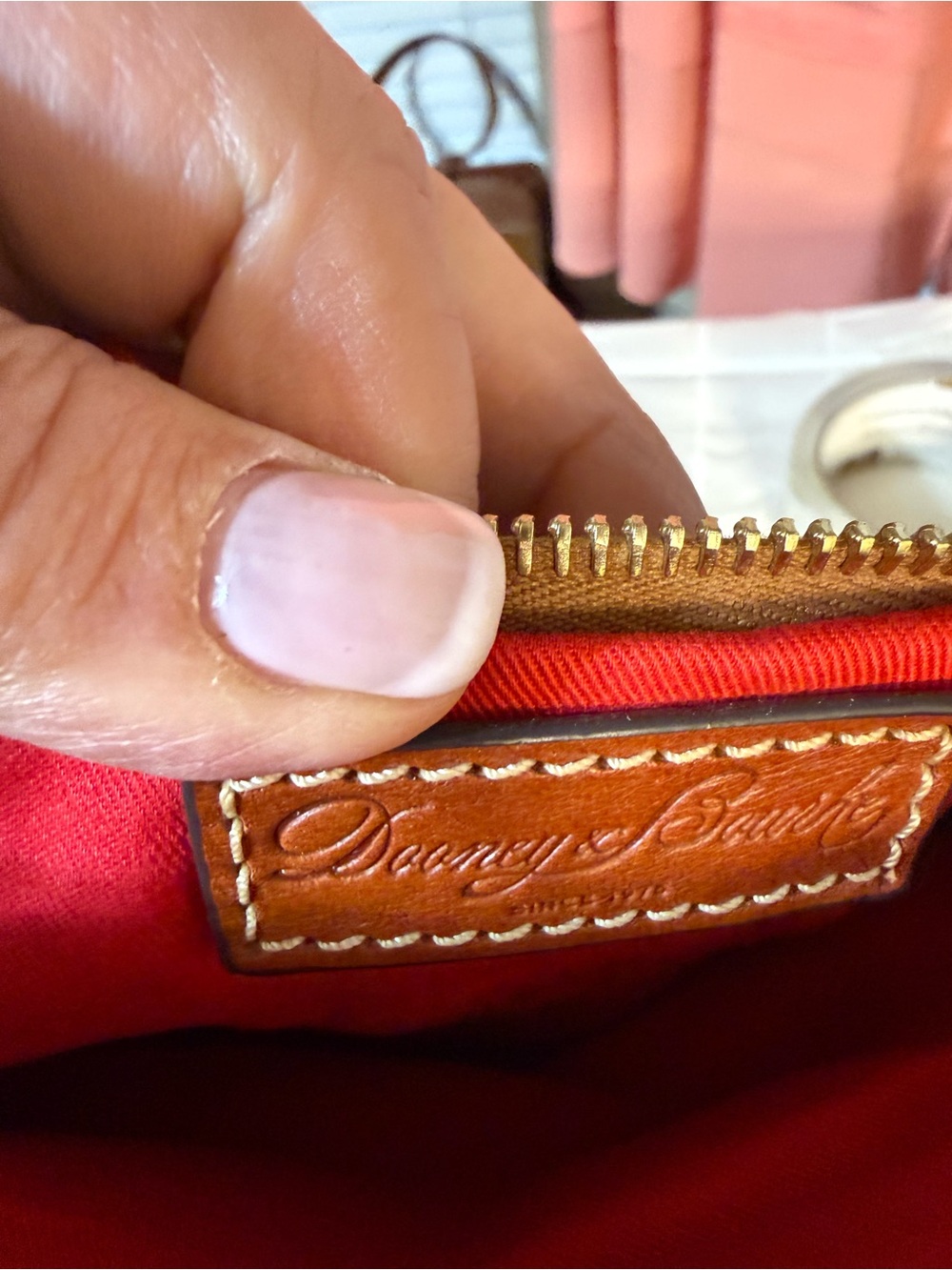Dooney & Bourke ElephantbPebbled Leather Fold over Clutch with Brown Strap - Picture 5 of 5